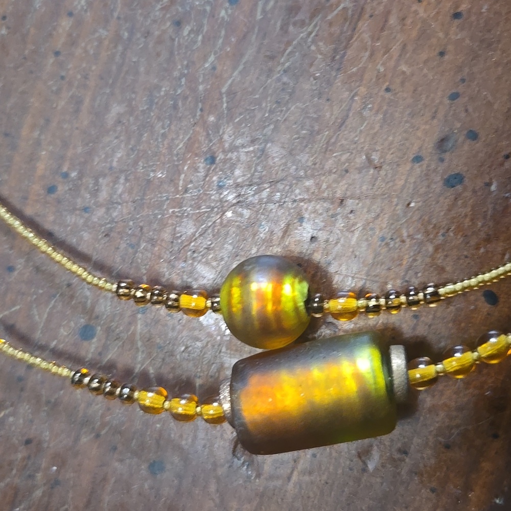 Vintage Glass And Seed Beaded Boho Gold Tone And Brown&Green Necklace💫 - Picture 4 of 4